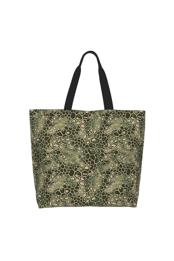 Green Snake Skin Print Tote Bag for Women, Foldable Tote Bag Large Shoulder Bag Top Handle Handbag for Travel, Work
