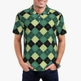 thumbnail image 1 of Honeii Green Squares print Polo Shirt, a classic short-sleeved, button-down golf shirt designed for menSmall, 1 of 6