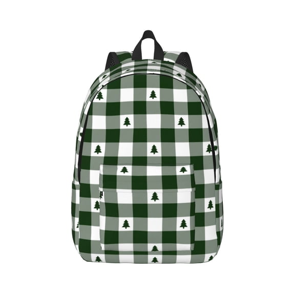 Honeii Green White Christmas Tree Lumberjack Plaid Print Canvas College Laptop Backpack, Durable Rucksack Travel Notebook Bag School Backpack Book Bag for Men Women-Small