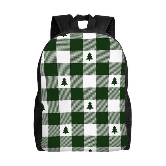 Honeii Green White Lumberjack Plaid Print Laptop Backpack for Work, College, Travel, Daily Backpacks for Men Women, Sport Rucksack,Computer Bag