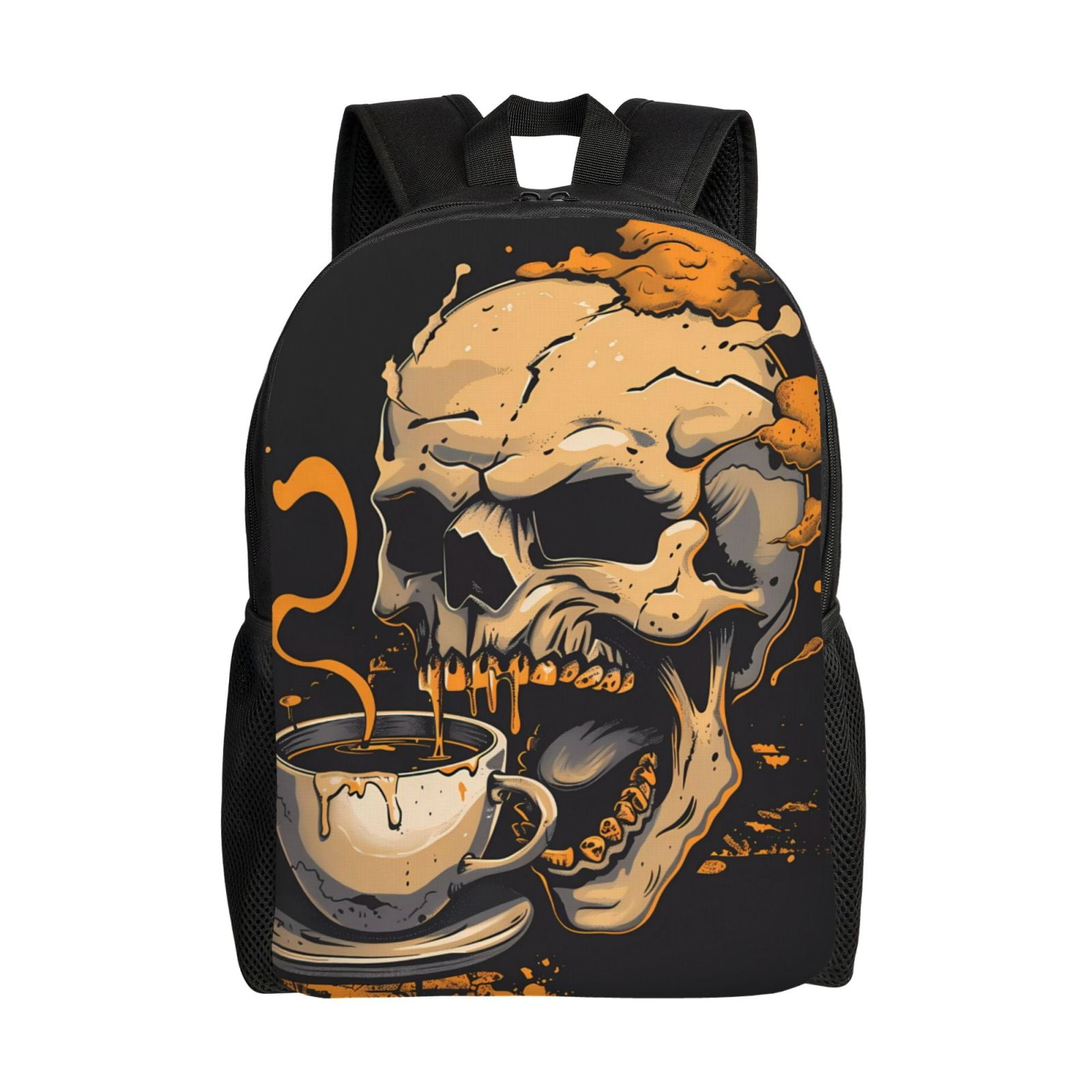 Honeii Grim Coffee Skull Print Laptop Backpack for Work, College ...