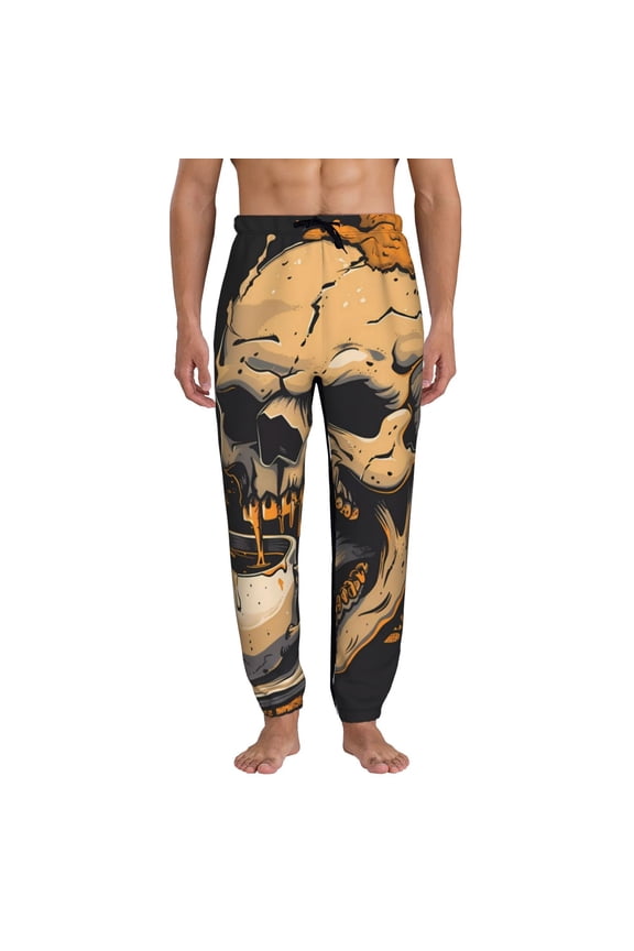 Grim Coffee Skull Print Mens Jogger Sweatpants, Men's Lounge Pants with Pockets-X-Large