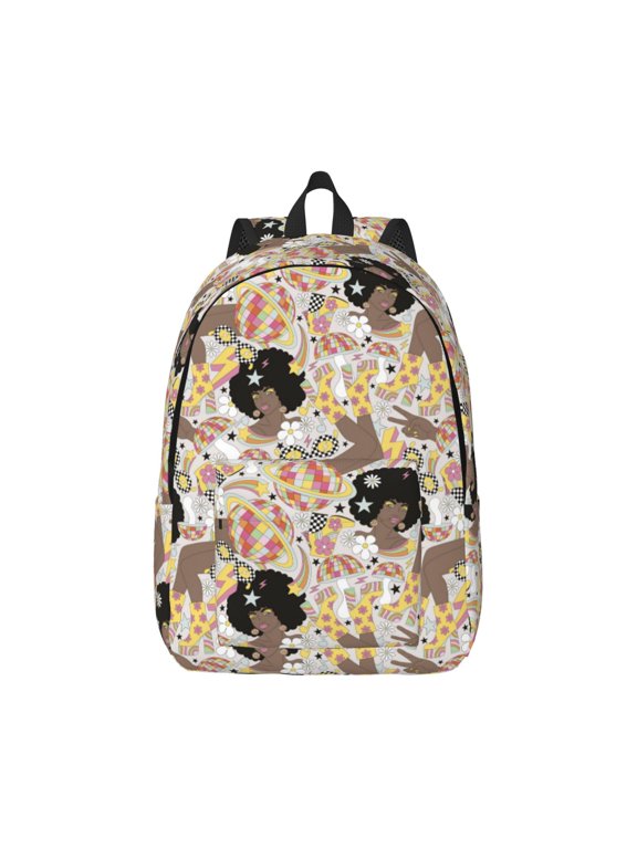 Groovy Disco Print Canvas College Laptop Backpack, Durable Rucksack Travel Notebook Bag School Backpack Book Bag for Men Women-Medium