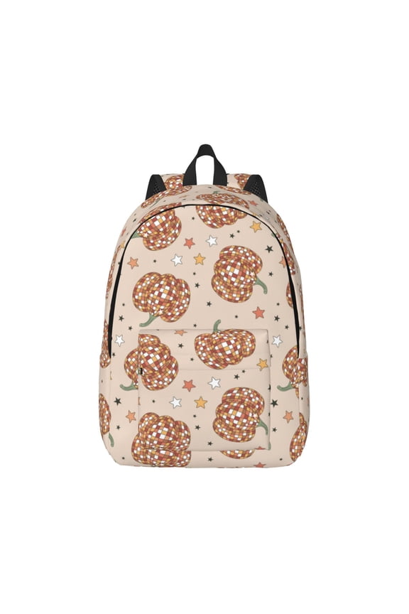 Groovy Disco Pumpkin Print Canvas College Laptop Backpack, Durable Rucksack Travel Notebook Bag School Backpack Book Bag for Men Women-Small