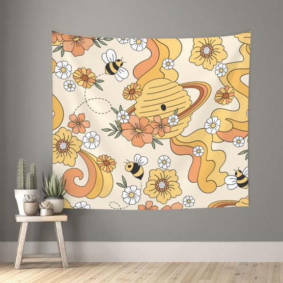 Honeii Groovy Floral print Tapestry for Bedroom, Tapestry Wall Tapestry Aesthetic, Room Decor Classroom Tapestries for Living Room Dorm Room 51" X 60"