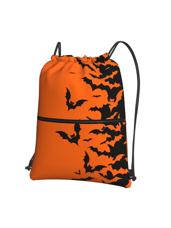 Halloween Bats Print Drawstring Backpack,String Bag,Sackpack Cinch Water Resistant Nylon for Gym Shopping Sport Yoga