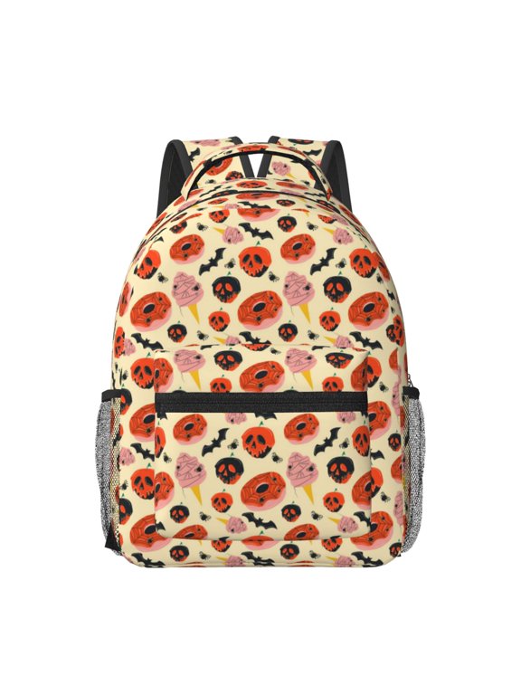 Halloween Donut Print Backpack for School,15.6 inch Laptop Back Pack for High School and College Students, Waterproof Computer Bookbag-One Size