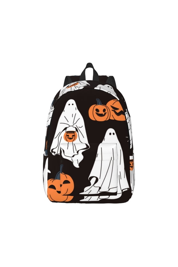 Halloween Ghosts And Pumpkins Print Canvas College Laptop Backpack, Durable Rucksack Travel Notebook Bag School Backpack Book Bag for Men Women-Medium