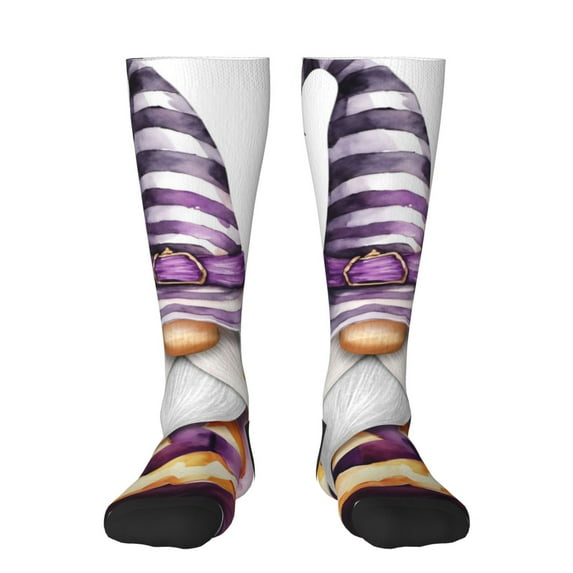 Honeii Halloween Gnome With Pumpkins Print Long Socks,Novelty Design Socks Gift for Men and Women,Crew Socks,Calf Socks