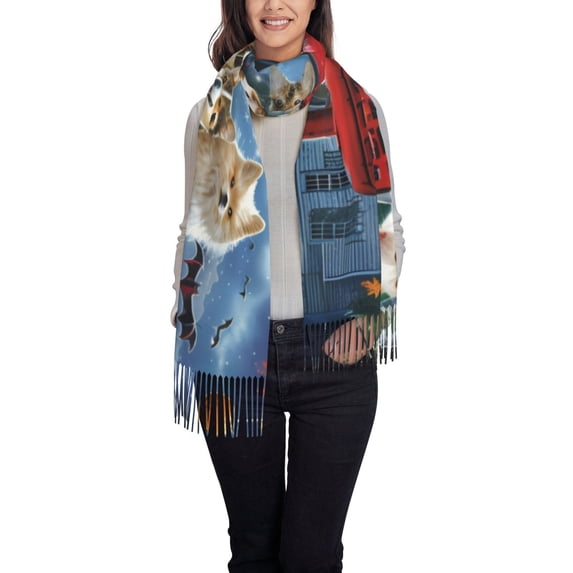 Honeii Halloween Pets Pumpkins Print Scarf Oversized Scarf Tassel Fall Winter Thick Scarf Warm Shawl Women,Women's Scarves & Wraps