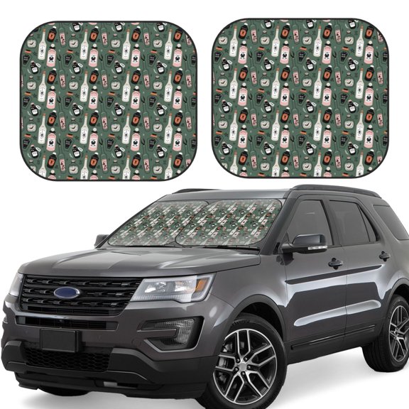 Honeii Halloween Potions Print Foldable Car Sun Shade for Windshield, 2-Piece UV Protection Shade, Protects Car Interior, Ideal for Cars, Trucks, SUVs-Large