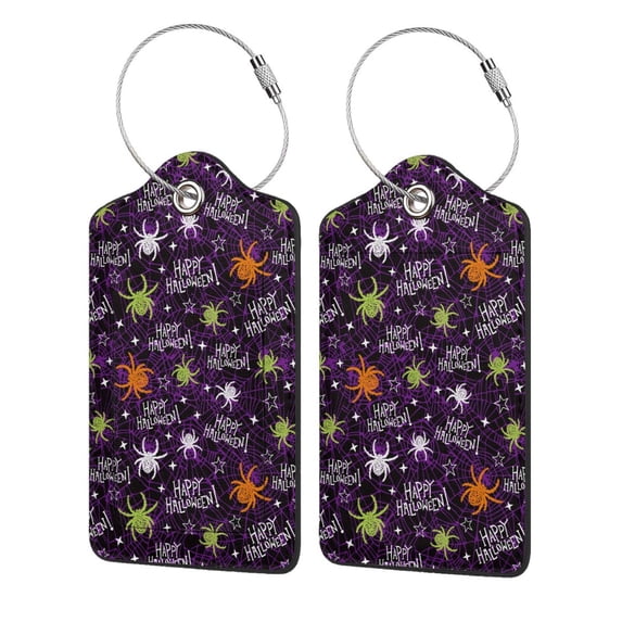 Honeii Halloween Print Leather Luggage Tag for Suitcases,ID Tags,Bag Tags for Luggage,Functional Travel Tag-4 PCS