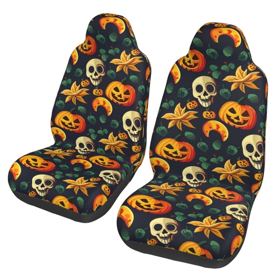 Honeii Halloween Skull Print Car Seat Covers 2 Pieces, Full Set Universal Seat Covers for Cars, Waterproof Auto Seat Protectors