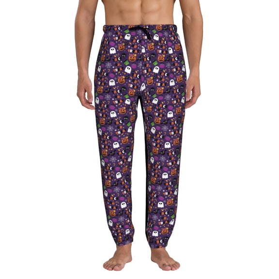 Honeii Halloween Sweet Candy Print Mens Jogger Sweatpants, Men's Lounge Pants with Pockets-Large