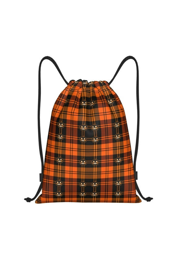 Halloween Tartan Plaid Print Drawstring Backpack,Drawstring Bags String Backpack Gym Cinch Sack Backpack Sport Bag Draw-Medium