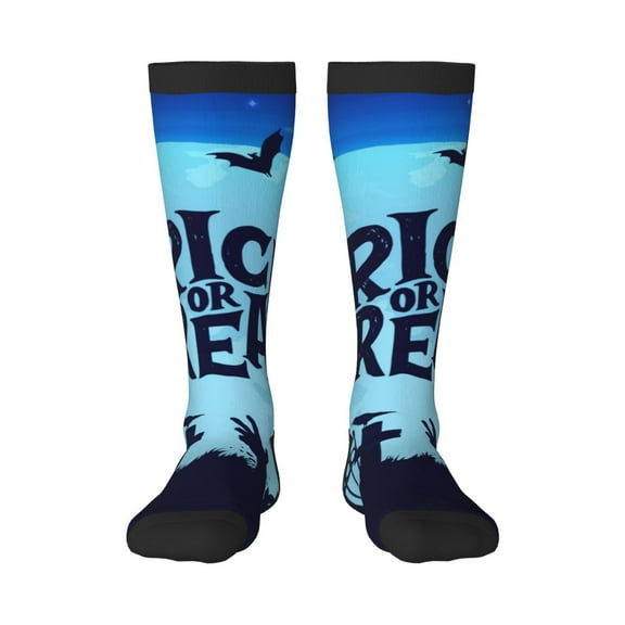 Honeii Halloween Trick Or Treat Print Long Socks,Novelty Design Socks Gift for Men and Women,Crew Socks,Calf Socks