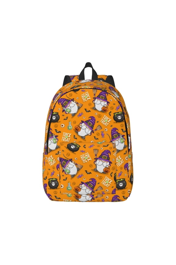 Halloween Witches Gnome Print Canvas College Laptop Backpack, Durable Rucksack Travel Notebook Bag School Backpack Book Bag for Men Women-Small