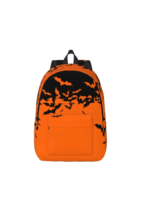 Halloween With Black Bats Print Canvas College Laptop Backpack, Durable Rucksack Travel Notebook Bag School Backpack Book Bag for Men Women-Small