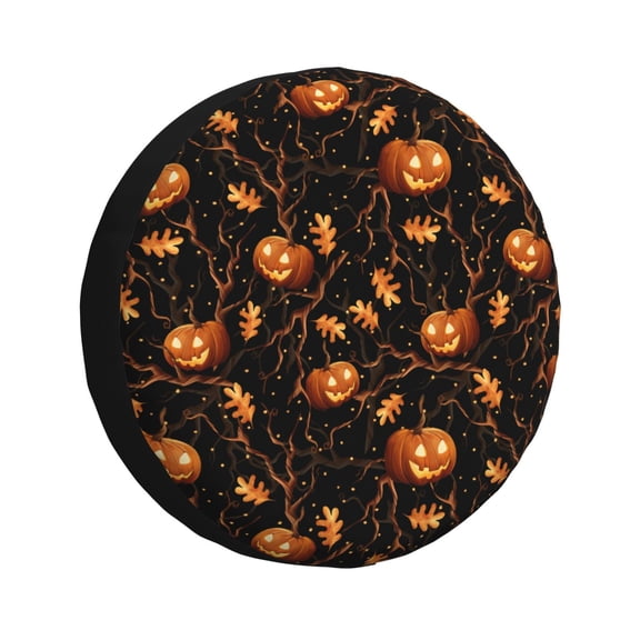 Honeii Halloween With Pumpkins Print Tire Covers, Waterproof Anti-UV Sun Snow Rain Tire Covers for Trailers, RV, Camper, SUV, Truck-14 inch