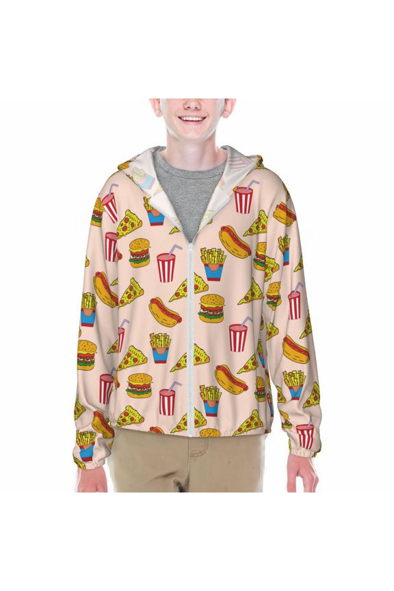 Hamburger Pizza Coke Print Sun Protection Jacket Hooded Cooling Shirt with Pockets Hiking Outdoor Performance-Small