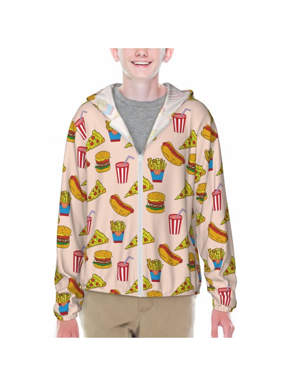 Hamburger Pizza Coke Print Sun Protection Jacket Hooded Cooling Shirt with Pockets Hiking Outdoor Performance-Small