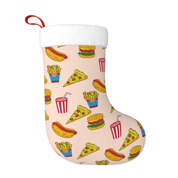 Honeii Hamburger Pizza Coke for Christmas Stocking,Large Xmas Stocking,Holiday and Family Stocking for Fireplace Christmas Holiday Party Decoration