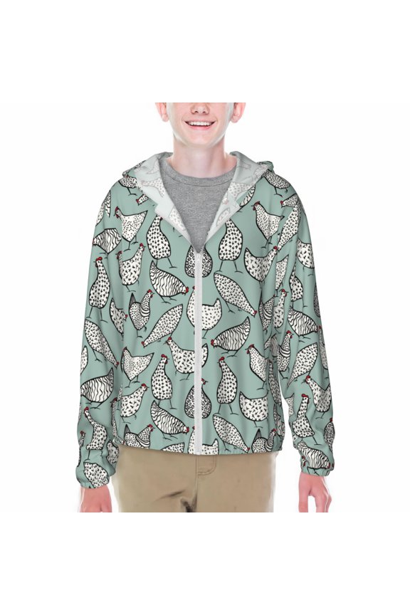 Hand Drawn Chickens Print Sun Protection Jacket Hooded Cooling Shirt with Pockets Hiking Outdoor Performance-Small