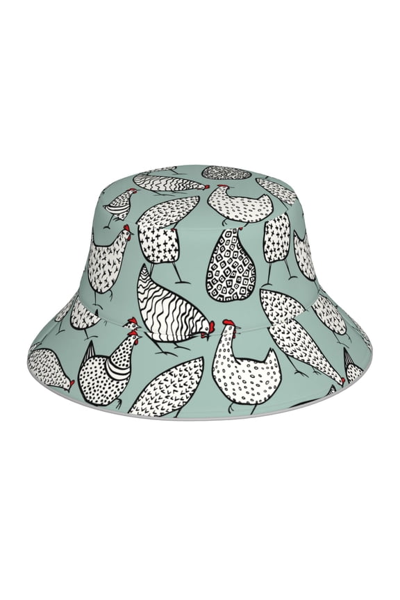 Hand Drawn Chickens for Unisex Bucket Hat Waterproof Rain Hat Reversible Shiny Rave Bucket Hat for Concert Festival Boonie Cap