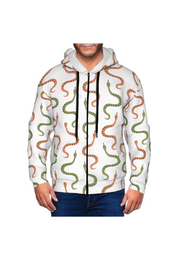 Hand Drawn Snake Print Hoodies for Men, Pullover & Full Zip, Breathable Zip up Hoodie, Sweatshirt-3X-Large