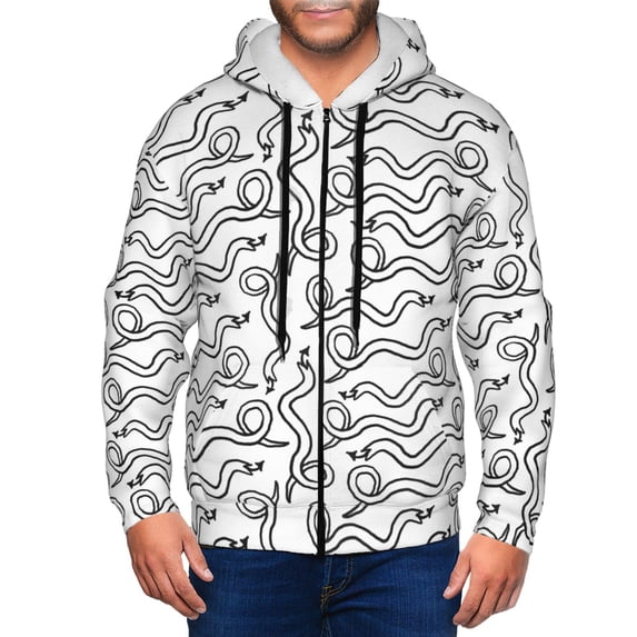Honeii Hand Drawn Snake Print Hoodies for Men, Pullover & Full Zip, Breathable Zip up Hoodie, Sweatshirt-XX-Large
