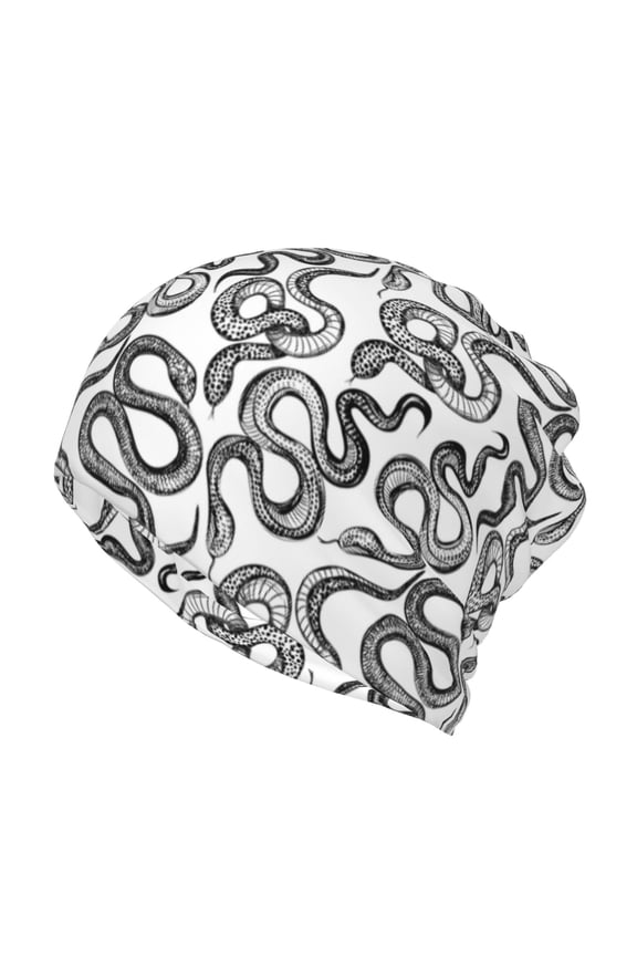 Hand Drawn Snake Print Winter Beanie Daily Hat - Thermal Polar Fleece Ski Running Hat Skull Cap for Men and Women,Beanie