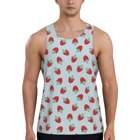 Honeii Hand Drawn Strawberry Pattern Men's Workout Tank Top Casual Sleeveless Gym Muscle Shirts Bodybuilding Tee-Medium