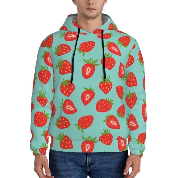 Honeii Hand Drawn Strawberry Pattern Mens Hoodies Men's Loose Sleeve Sweatshirt,Pullover Hooded Sweatshirt for Men,Essentials Hoodie-Medium