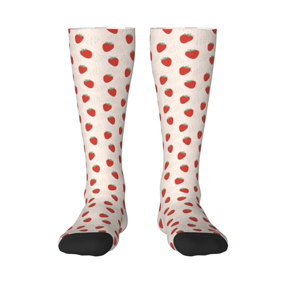 Honeii Hand Drawn Strawberry Print Long Socks,Novelty Design Socks Gift for Men and Women,Crew Socks,Calf Socks