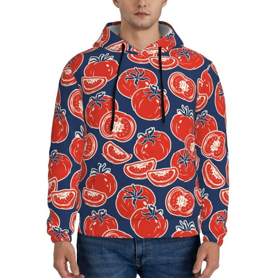 Honeii Hand Drawn Tomatoes Pattern Mens Hoodies Men's Loose Sleeve Sweatshirt,Pullover Hooded Sweatshirt for Men,Essentials Hoodie-Small