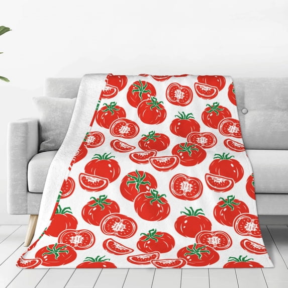 Honeii Hand Drawn Tomatoes Print Fleece Blanket - Throw Blanket for Bed, Sofa, Couch, Camping, and Travel , Microplush Ultra Soft Warm Blanket-60"x50"