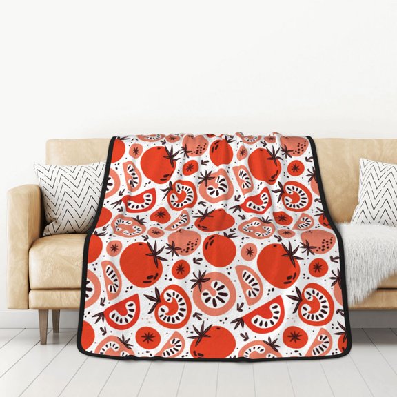 Honeii Hand Drawn Tomatoes for Throw Blanket for Couch - Thick Blanket, Soft Fuzzy Plush Throw Blanket for All Seasons, Double Sided Blanket,50x60 In