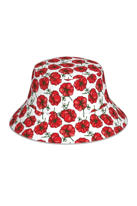 Hand Drawn Tomatoes for Unisex Bucket Hat Waterproof Rain Hat Reversible Shiny Rave Bucket Hat for Concert Festival Boonie Cap