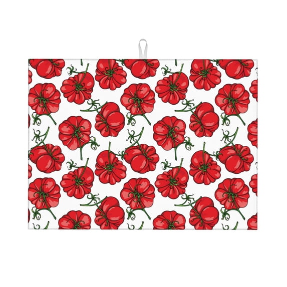 Honeii Hand Drawn Tomatoes print Super Absorbent Coffee Bar Mat Hide Stain Coffee Maker Mat for Countertops Coffee Pot Dish Drying Mat for Kitchen Counter