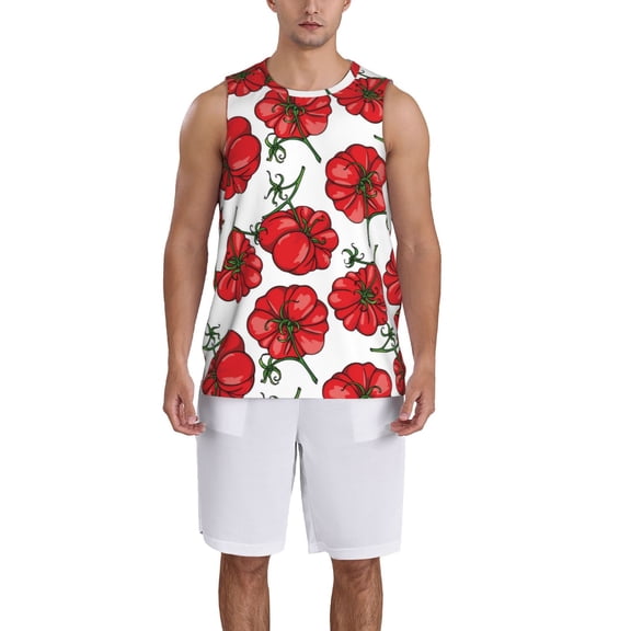 Honeii Hand Drawn Tomatoes print basktball shirt for men and women, Unisex basketball jersey for Theme party-Small