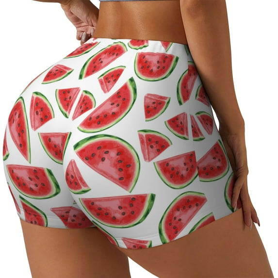 Honeii Hand Drawn Watermelon Print Women's Workout Shorts, Gym Shorts for Active Wear, Sports Shorts,Women's Running Shorts,Quick Dry Athletic Shorts-XX-Large