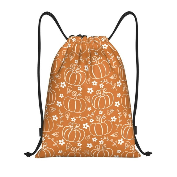 Honeii Hand-drawn Pumpkin with Flowers Print Drawstring Backpack,Drawstring Bags String Backpack Gym Cinch Sack Backpack Sport Bag Draw-Small