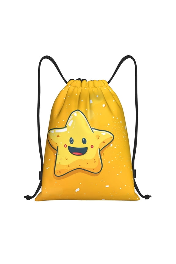 Happy Cartoon Star Print Drawstring Backpack,Drawstring Bags String Backpack Gym Cinch Sack Backpack Sport Bag Draw-Medium