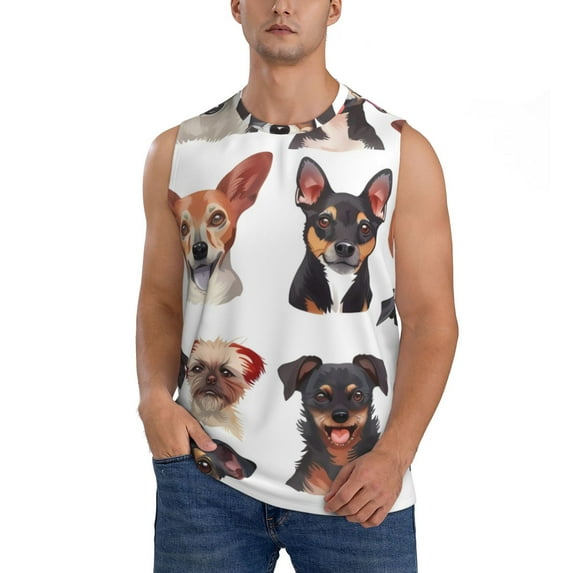 Honeii Happy Dog Faces Collage Print Men's Sleeveless Muscle Shirts, Breathable & Quick-Dry Gym Shirt, Athletic Tank Top for Running, Fitness, and Outdoor Activities-X-Large