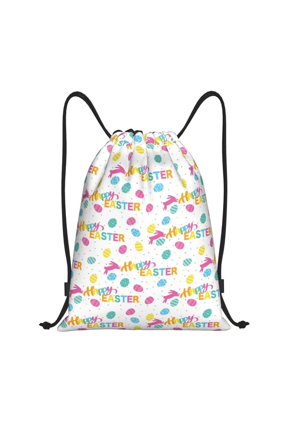 Happy Easter Print Drawstring Backpack,Drawstring Bags String Backpack Gym Cinch Sack Backpack Sport Bag Draw-Small