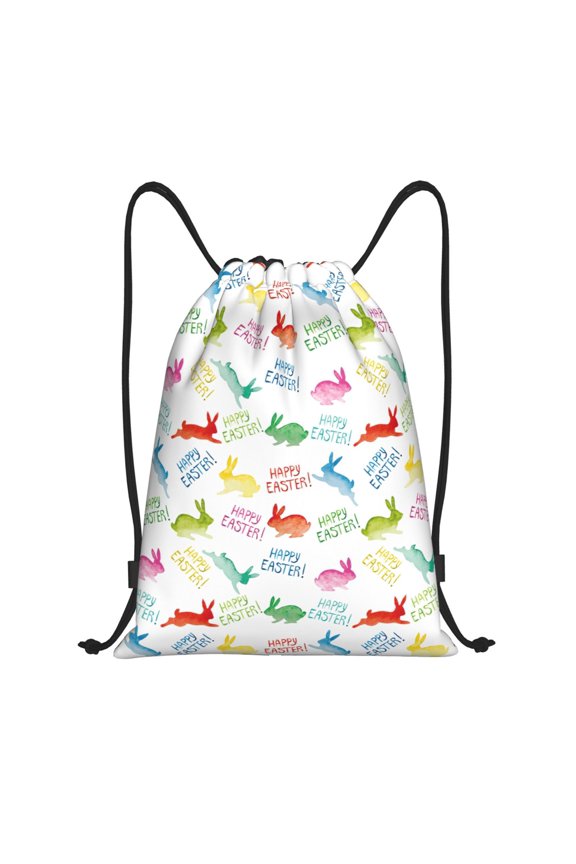Happy Easter Rabbit Print Drawstring Backpack,Drawstring Bags String Backpack Gym Cinch Sack Backpack Sport Bag Draw-