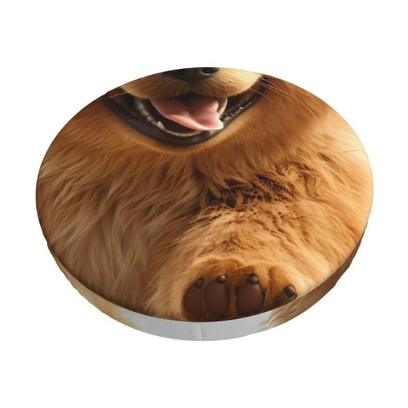 Honeii Happy Fluffy Running Dog Pattern Bar Stool Covers-Round Stools Seat Covers, Washable Stool Cushion Slipcover Elastic Bar Chair Covers-12 inch