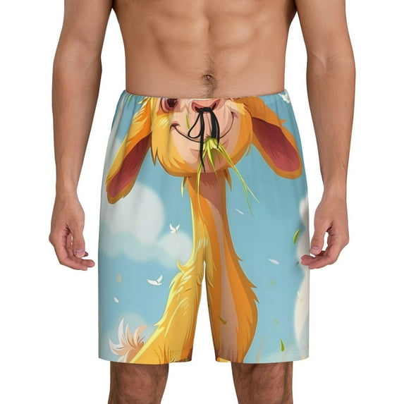 Honeii Happy Goat In Meadow Print Men's Pajama Sleepwear Shorts - a comfy pajama bottom and lounge short for Relaxed Home Wear-4X-Large