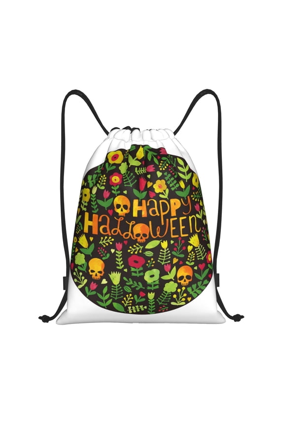 Happy Halloween Floral Print Drawstring Backpack,Drawstring Bags String Backpack Gym Cinch Sack Backpack Sport Bag Draw-Medium