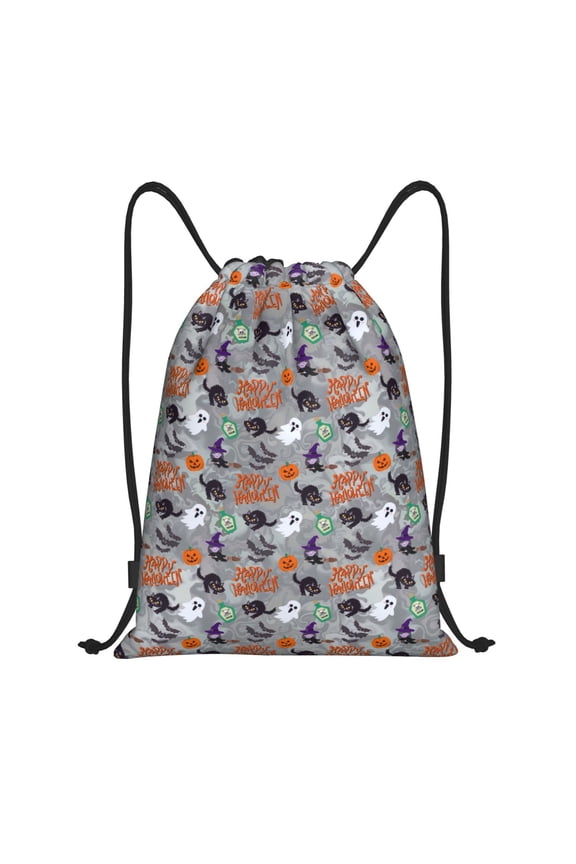 Happy Halloween Print Drawstring Backpack,Drawstring Bags String Backpack Gym Cinch Sack Backpack Sport Bag Draw-